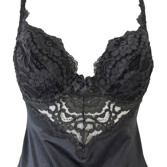 Victorias Secret Black Shaper Slip Dress Lace Nylon Spandex 34B Vintage 1990s - Picture 2 of 7